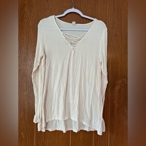 Old Navy Cream Long Sleeve V-Neck Top